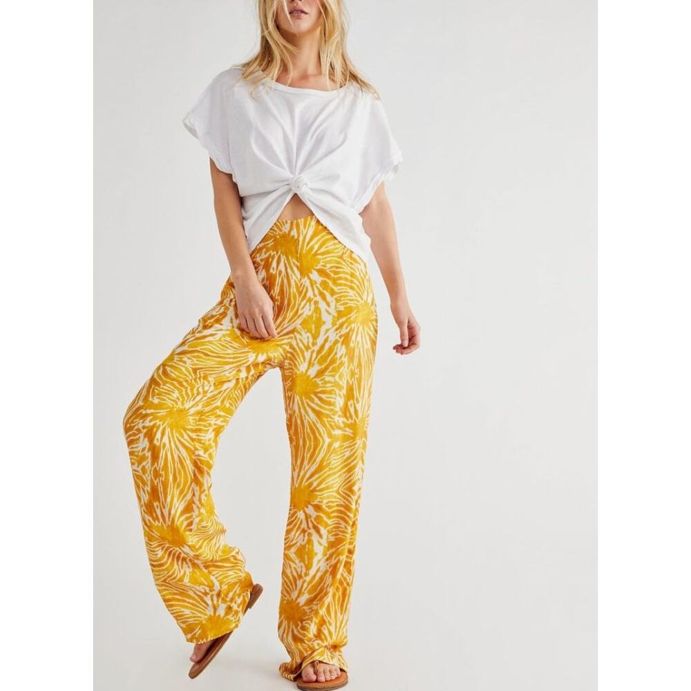 Scotch & Soda x Free People Tie Dye Pant Wide Leg High Rise XS Yellow Boho Prep - Picture 7 of 7